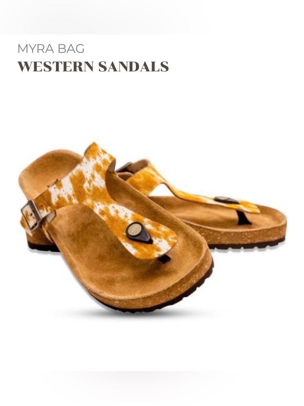 Myra Charter Western Hand-Tooled Sandals - brown cow print 8 NWOT